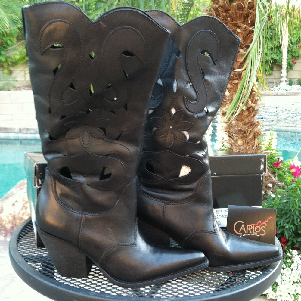 Carlos Santana Black Leather Boots